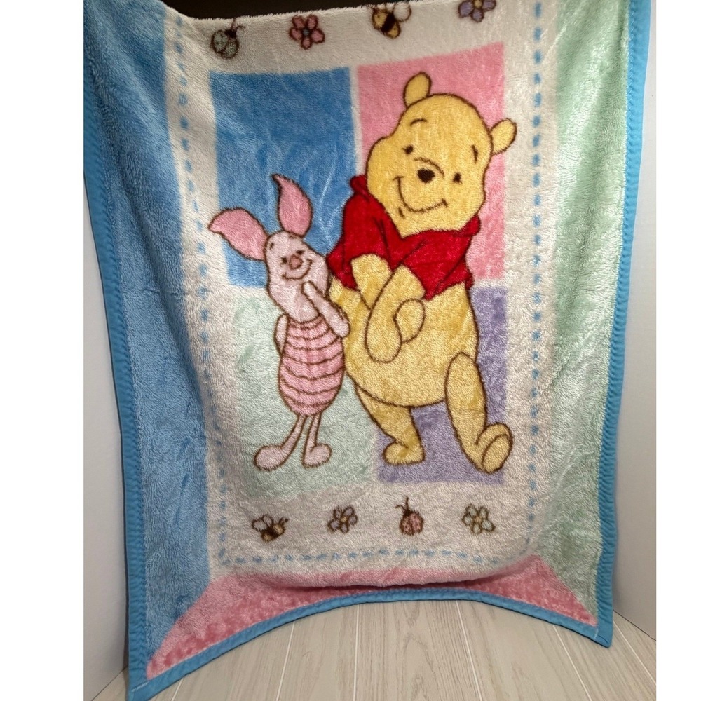 Disney Winnie the Pooh Piglet Baby Blanket Vintage Plush bees pink blue READ